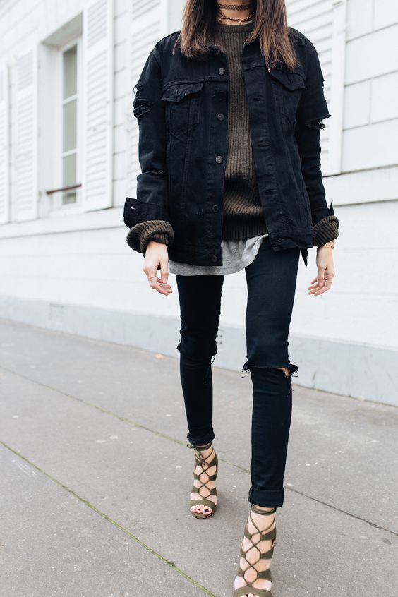 veste en jean noire femme