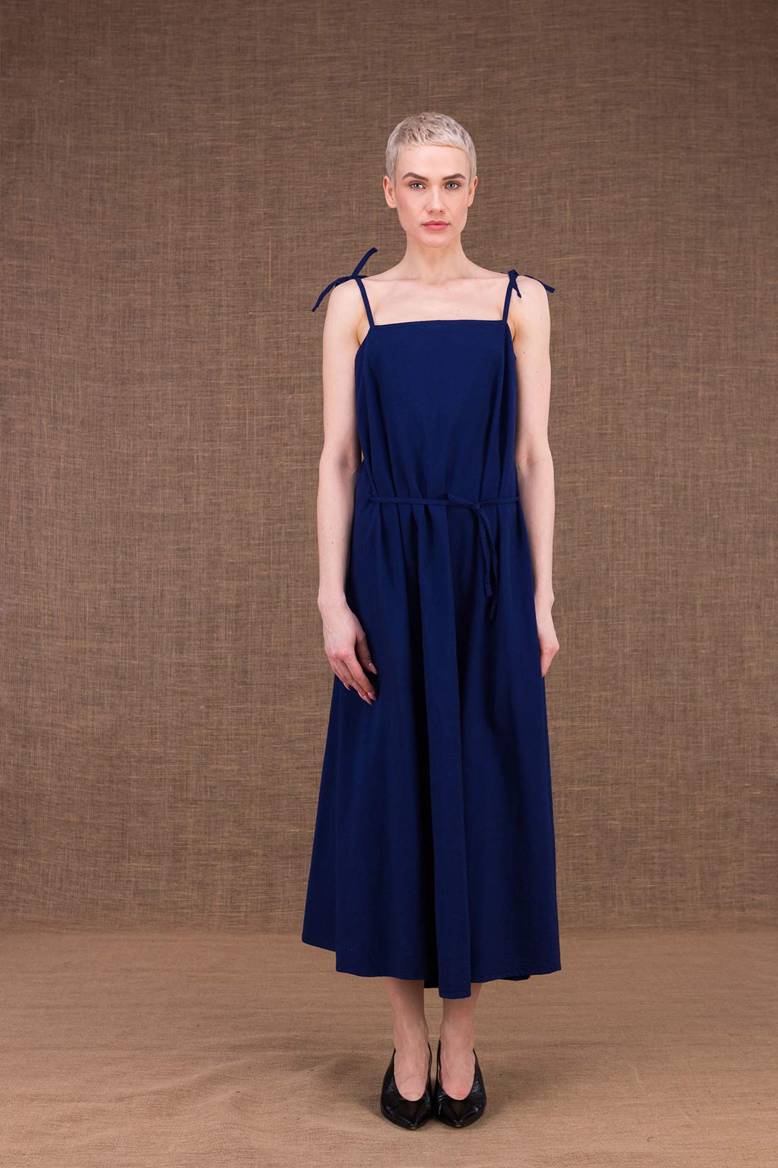 robe longue bleu marine coton