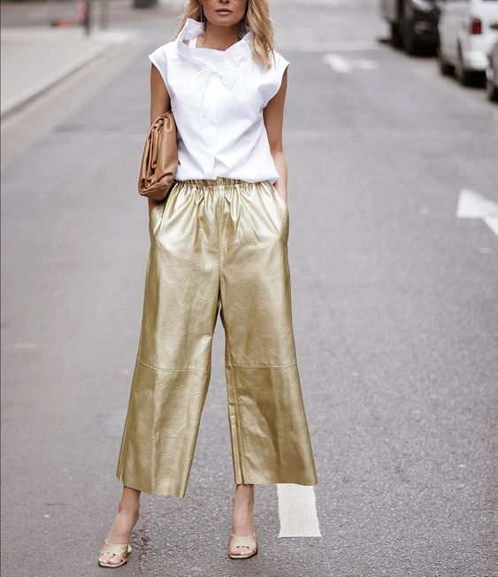 pantalon doré femme